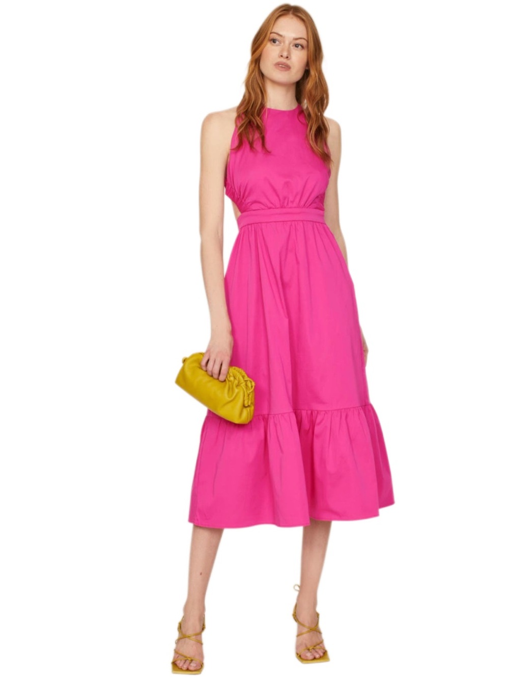 Peter Som Collective Fuchsia Pink Cross Open Back A-line Apron Midi Dress Size 2